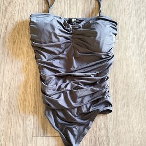 Blue Ruched bodysuit